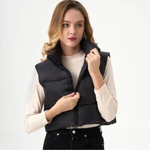 Women's Black Puffer Vest NEW crop length puffer vest